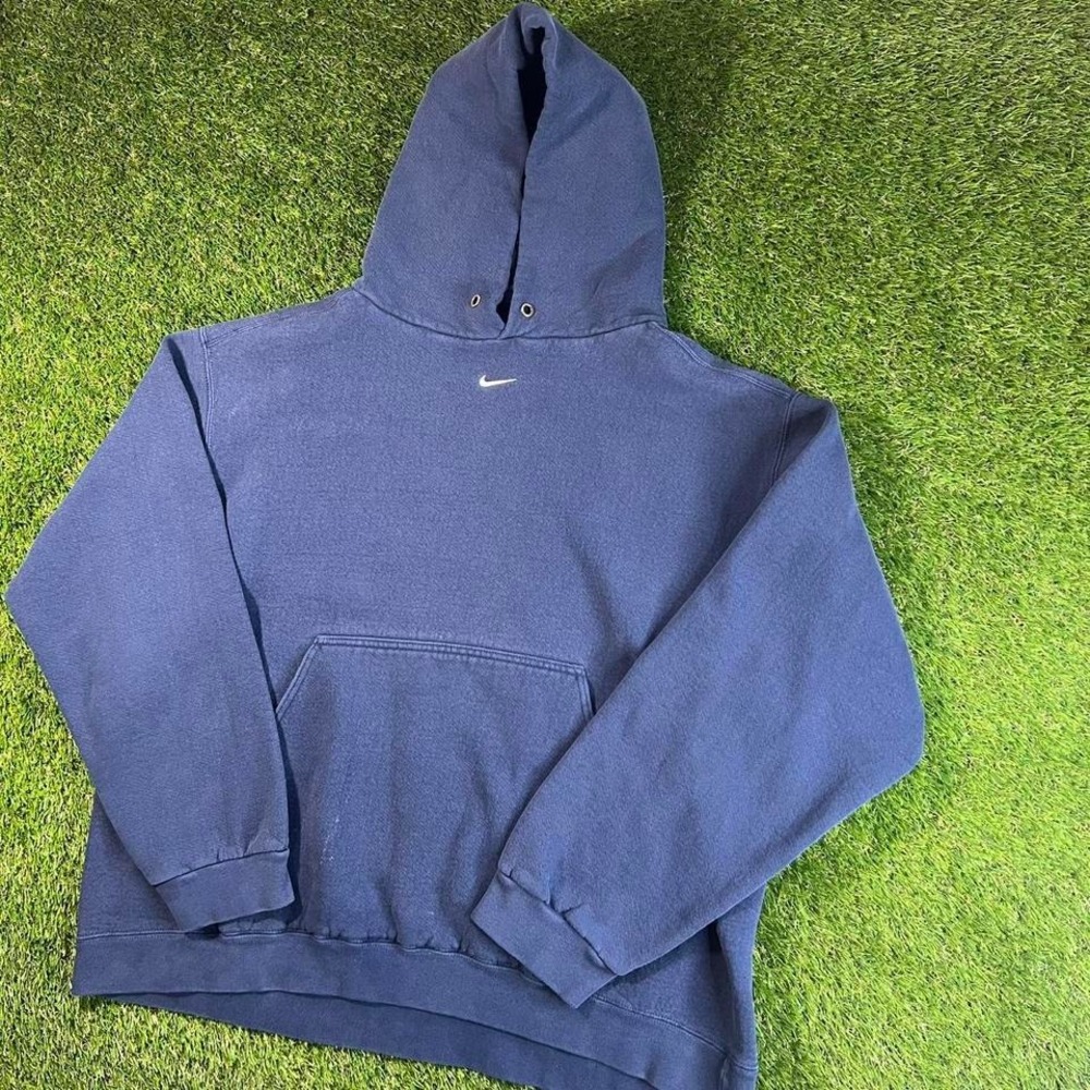 Nike Center Swoosh Hoodie Sweatshirt Navy Blue, Size XL, Vintage Late 90s
